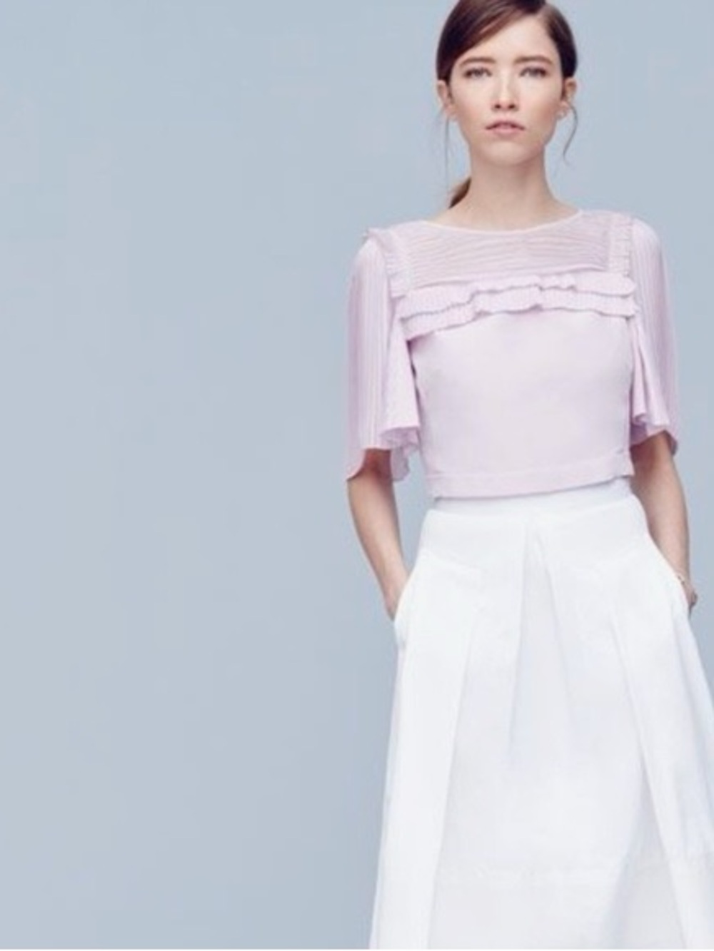 Rebecca Taylor Pleated Sleeve Crop Top